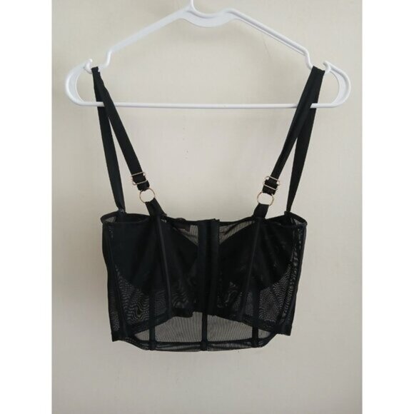 Oh Polly Bustier Bra Top US 4 Black Mesh Corset Boned  Lingerie Edgy Sheer - Picture 6 of 7